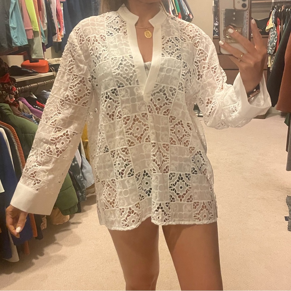 Zara - White shirt for beach/pool with flowers - Brand New